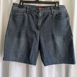 Contrast Blue Denim Jean Shorts Mid-Rise Embroidered Casual Cabincore 10P Petite